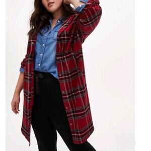 NWT Torrid Jacket Flannel Hooded Anorak Plaid Red Pockets Plus Size: 3X (22/24)